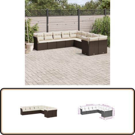 10-tlg. Garten-Sofagarnitur mit Kissen Braun Poly Rattan - Gartensofas - Outdoor Möbel - Lounge Set - Rattan Sofa - Gartenlounge