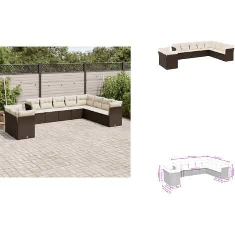 10-tlg. Garten-Sofagarnitur mit Kissen Braun Poly Rattan - Gartensorte - Gartenmöbelset - Lounge Möbel - Outdoor Sofa - Rattan Gartenmöbel