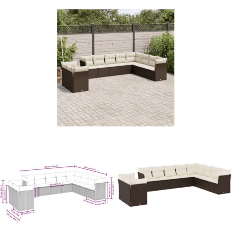 10-tlg. Garten-Sofagarnitur mit Kissen Braun Poly Rattan - Gartensorte - Gartenmöbelset - Lounge Möbel - Outdoor Sofa - Rattan Gartenmöbel - Home & Living