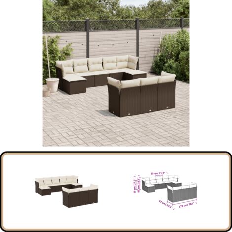 10-tlg. Garten-Sofagarnitur mit Kissen Braun Poly Rattan - Gartensorte - Gartenmöbelset - PE-Rattan Möbel - Outdoor Sofa - Lounge Set