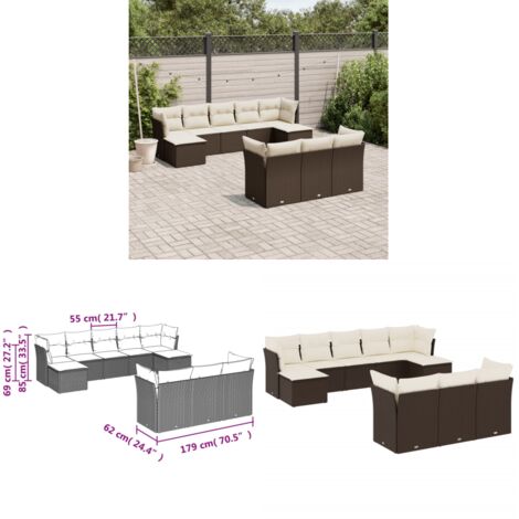 10-tlg. Garten-Sofagarnitur mit Kissen Braun Poly Rattan - Gartensorte - Gartenmöbelset - PE-Rattan Möbel - Outdoor Sofa - Lounge Set - Home & Living