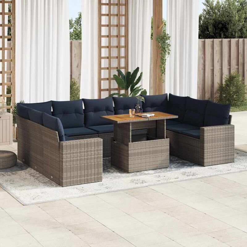 10-tlg. Garten-sofagarnitur Mit Kissen Grau Poly Rattan Vidaxl