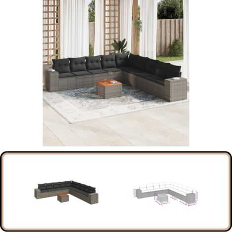 10-tlg. Garten-Sofagarnitur mit Kissen Grau Poly Rattan - Gartenmöbel - Esstischgarnituren - Outdoor Möbel - Lounge Set - Rattan Gartenmöbel