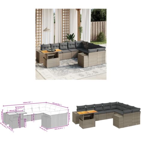 10-tlg. Garten-Sofagarnitur mit Kissen Grau Poly Rattan - Gartenmöbel - Esszimmerset - Outdoor Möbel - Lounge Set - Rattan Gartenmöbel - Home & Living