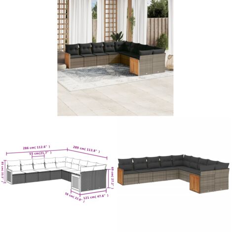 10-tlg. Garten-Sofagarnitur mit Kissen Grau Poly Rattan - Gartensorte - Outdoor Möbel - Lounge Set - Gartenlounge - Rattan Gartenmöbel - Home & Living