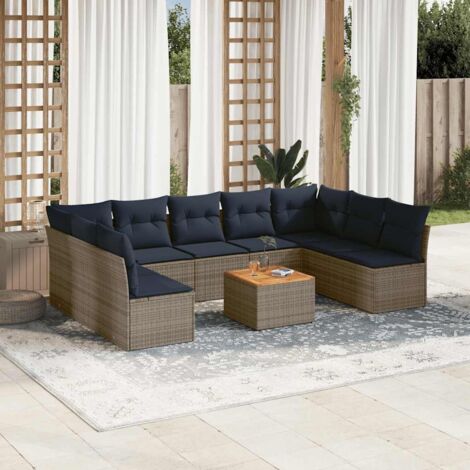 10-tlg. Garten-Sofagarnitur mit Kissen Grau Poly Rattan vidaXL