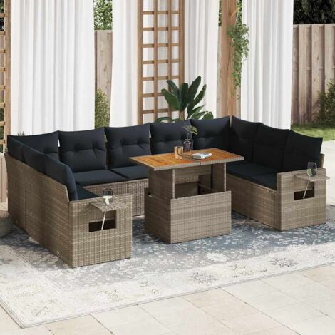 10-tlg. Garten-Sofagarnitur mit Kissen Grau Poly Rattan vidaXL