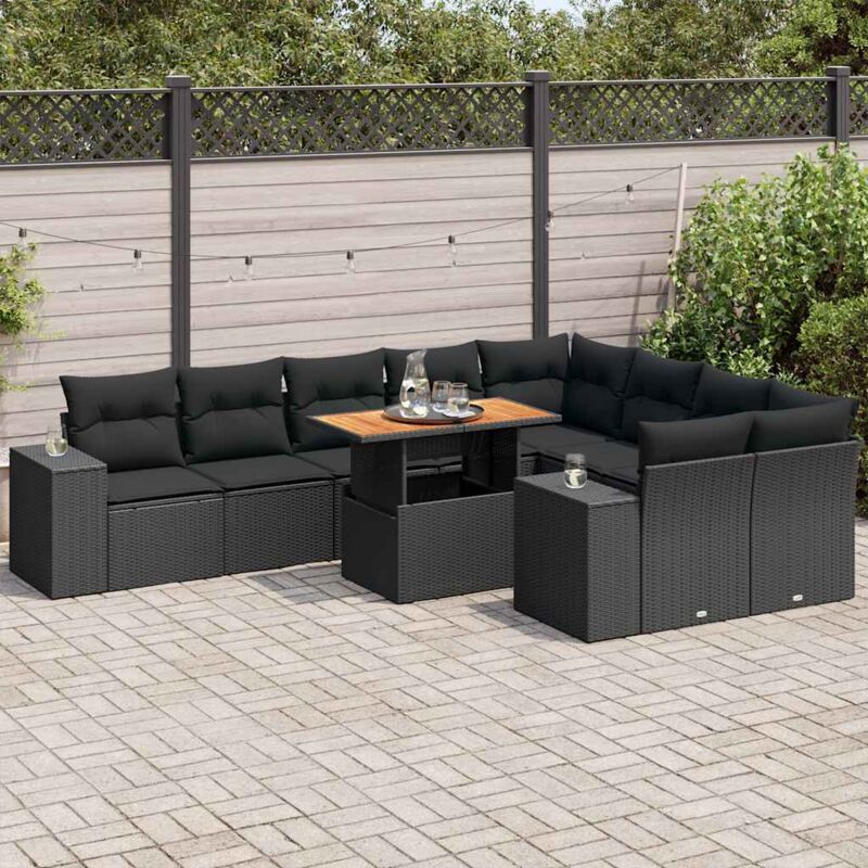 Vidaxl - 10-tlg. Garten-sofagarnitur Mit Kissen Schwarz Poly Rattan