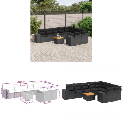 10-tlg. Garten-Sofagarnitur mit Kissen Schwarz Poly Rattan - Gartenmöbel - Esstischgarnituren - Outdoor Möbel - Lounge Set - Rattan Gartenmöbel - Home & Living