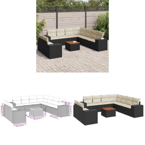 10-tlg. Garten-Sofagarnitur mit Kissen Schwarz Poly Rattan - Gartenmöbel - Esstischgarnituren - Outdoor Möbel - Lounge Set - Rattan Gartenmöbel - Home & Living