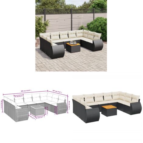 10-tlg. Garten-Sofagarnitur mit Kissen Schwarz Poly Rattan - Gartenmöbel - Esstischgarnituren - Outdoor Möbel - Lounge Set - Rattan Gartenmöbel - Home & Living