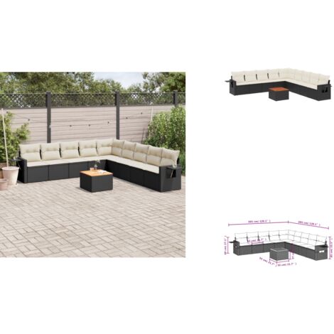 10-tlg. Garten-Sofagarnitur mit Kissen Schwarz Poly Rattan - Gartenmöbel - Esszimmergarnituren - Outdoor Möbel - Lounge Set - Rattan Gartenmöbel