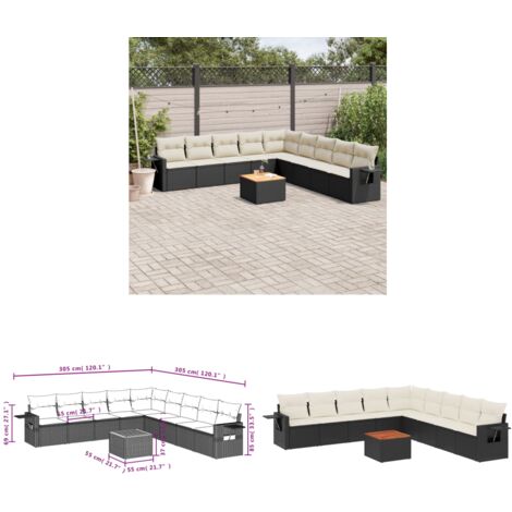 10-tlg. Garten-Sofagarnitur mit Kissen Schwarz Poly Rattan - Gartenmöbel - Esszimmergarnituren - Outdoor Möbel - Lounge Set - Rattan Gartenmöbel - Home & Living