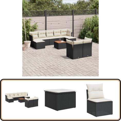 10-tlg. Garten-Sofagarnitur mit Kissen Schwarz Poly Rattan - Gartenmöbel Set - Esszimmergarnitur Outdoor - Lounge Möbel - Rattan Gartenset - Gartenlounge