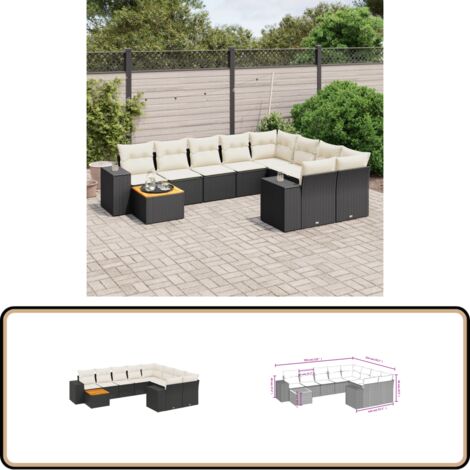 10-tlg. Garten-Sofagarnitur mit Kissen Schwarz Poly Rattan - Gartenmöbel Set - PE-Rattan Möbel - Outdoor Lounge - Esstisch - Gartenecke