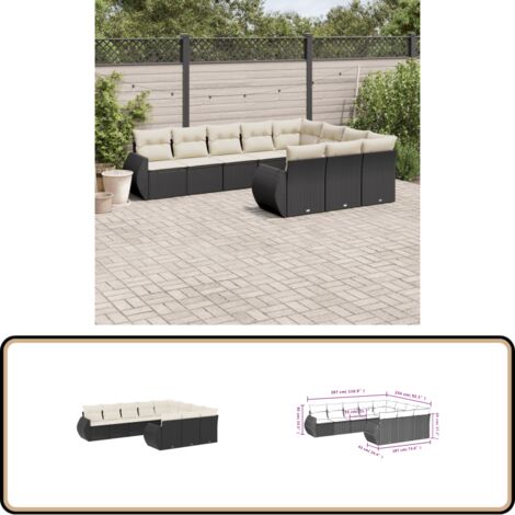 10-tlg. Garten-Sofagarnitur mit Kissen Schwarz Poly Rattan - Gartenmöbel Set - PE-Rattan Möbel - Outdoor Lounge - Garten Sofa - Wetterfeste Gartenmöbel