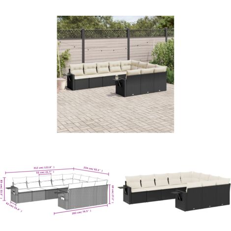 10-tlg. Garten-Sofagarnitur mit Kissen Schwarz Poly Rattan - Gartenmöbel - Sofasatz - Outdoor Möbel - PE-Rattan - Gartenlounge - Home & Living