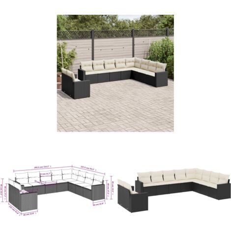 10-tlg. Garten-Sofagarnitur mit Kissen Schwarz Poly Rattan - Gartensofa - Outdoor Möbel - Lounge Set - Rattan Sofa - Gartenlounge - Home & Living
