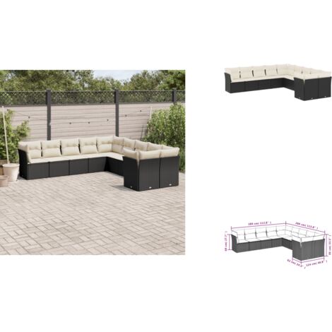 10-tlg. Garten-Sofagarnitur mit Kissen Schwarz Poly Rattan - Gartensofas - Outdoor Möbel - Lounge Set - Rattan Sofa - Gartenlounge