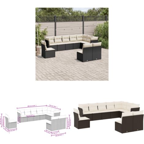 10-tlg. Garten-Sofagarnitur mit Kissen Schwarz Poly Rattan - Gartensofas - Outdoor Möbel - Lounge Set - Rattan Sofa - Gartenlounge - Home & Living