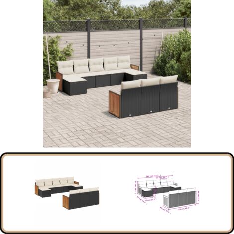 10-tlg. Garten-Sofagarnitur mit Kissen Schwarz Poly Rattan - Gartensorte - Gartenmöbelset - PE-Rattan Möbel - Outdoor Lounge Set - Balkonmöbel