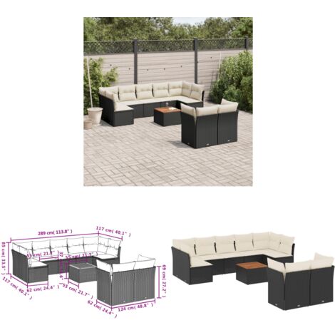 10-tlg. Garten-Sofagarnitur mit Kissen Schwarz Poly Rattan - Gartensortiment - Outdoor Möbel - Lounge Set - Gartenlounge - Rattan Gartenmöbel - Home & Living