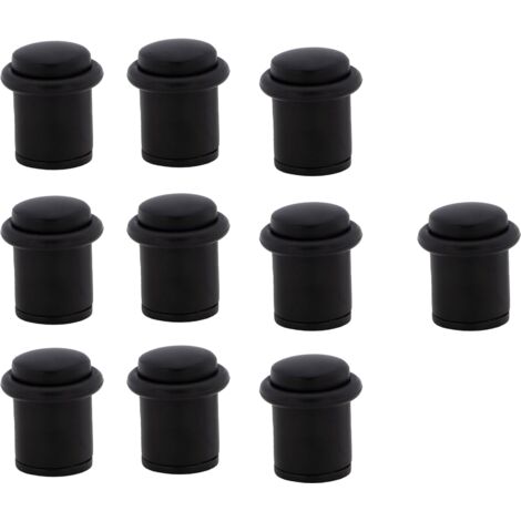 10 topes puerta cilíndricos acero inox amortiguador goma 20mm negro