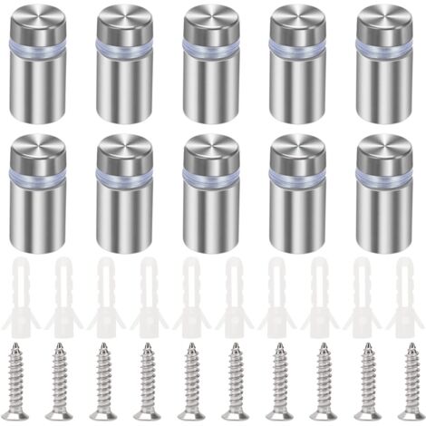 10 tornillos de acero inoxidable para publicidad (12 x 20 mm), para vidrio, con tornillos, para fijación publicitaria, color plateado.