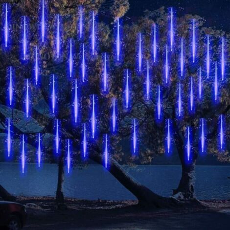 10 Tubes 30CM LED Météore Pluie Lumineuses Guirlandes Solaire,Lumineux Etanche Extérieur Douche Pluie Feux pour Noël Mariage Fête Soirée Maison Arbre Sapin Jardin (Bleu) [Classe énergétique A+++]