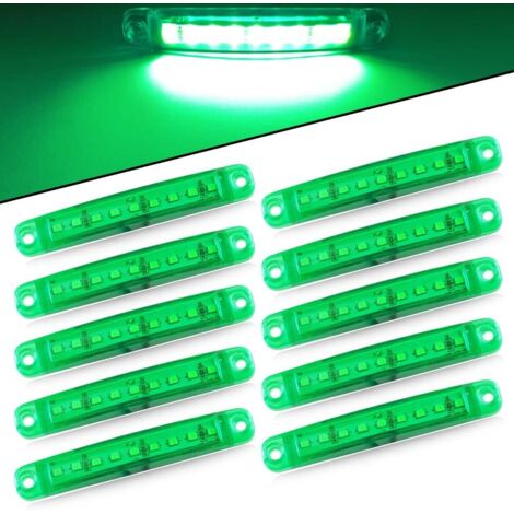 10 unidades de luces LED laterales superbrillantes de 9 SMD y 12-24 V para luces de posición de conducción de camiones, luces delanteras, luces traseras, remolques y motocicletas (verde).