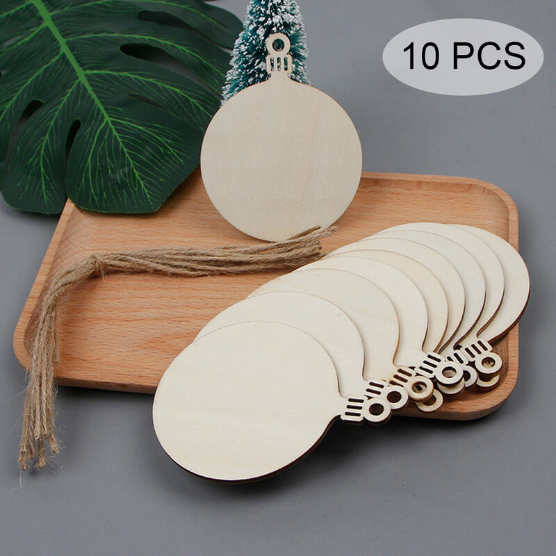 

10 UNIDS DIY Chip de Madera Natural arbol de Navidad Adornos Colgantes Colgante Regalos para Ninos Forma Redonda Decoraciones de Navidad