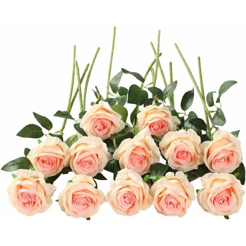 Ineasicer - Fleurs Artificielles, 10 Pcs Simple Longue Tige Faux Fleurs De Soie Rose Faux Rose Bouquet De Mariée Fleur Réaliste pour La Fête De