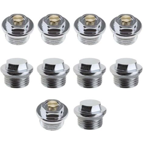 10 válvulas de purga de aire manuales para radiador de 1/2 pulgada y 5 tapones de obturación con conexión roscada y junta tórica.