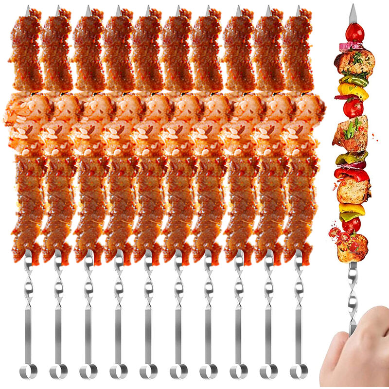 

Happyshop - 10 piezas de palitos de brocheta para barbacoa, 14 pulgadas, brocheta plana para asar, brochetas de metal reutilizables, brochetas de