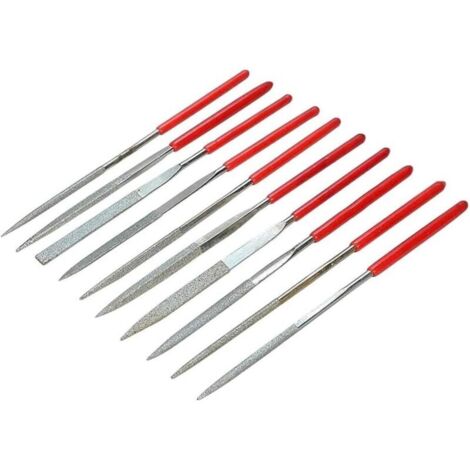 10 verschiedene Mini-Diamantnadelfeilen mit 2 x 100 mm Schaft, vielseitiges Diamantfeilen-Set für Juweliere, Glas-, Holz- und Modellbauer