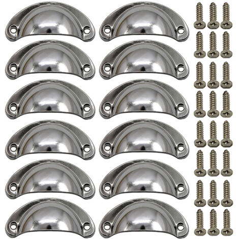 10 Vintage Muschelgriffe für Schubladenschränke, Küchenmöbel, gebogener Eisen-Retro-Schranktürknauf, 8,2 x 3,5 cm – Silber