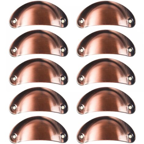 10 Vintage Shell Handle for Drawer Cabinet Kitchen Furniture, Curved Iron Retro Cupboard Door Knob 8.1 x 3.3 cm - Red Copper