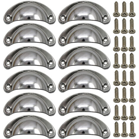 10 Vintage Shell Handles for Drawers, Cabinets, and Kitchen Furniture, Curved Iron Retro Cupboard Door Knobs, 8.2 x 3.5 cm - Silver