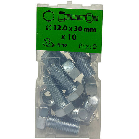 10 vis 12x30mm tête hexa + écrou  zingué Viswood