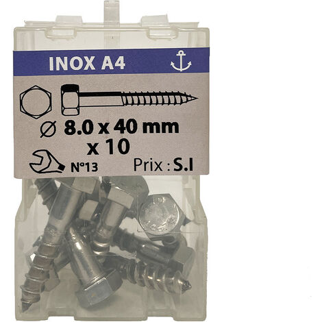 10 vis à bois 8 x 40mm tête hexagonale inox A4 - Vissal