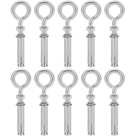 10 Vis d'expansion M8x60mm Acier Inoxydable 304 avec Crochet Fermé Argenté pour Béton Mur