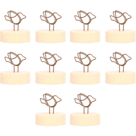 10 vogelförmige Tischkartenhalter aus Holz mit rundem Sockel und Clips im Antik-Stil für Tischnummern - Ideal für Hochzeiten und Veranstaltungen (10er-Set)