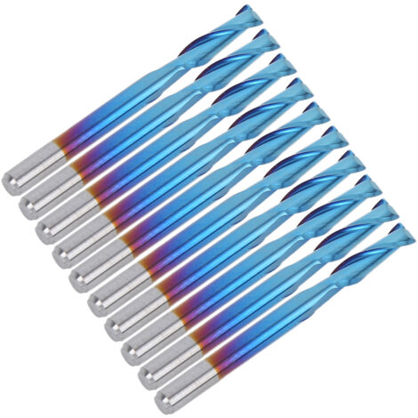 10 Vollhartmetall-Schaftfräser, 2 Größen, blaue Nano-Beschichtung, flacher Boden, 3,175 mm