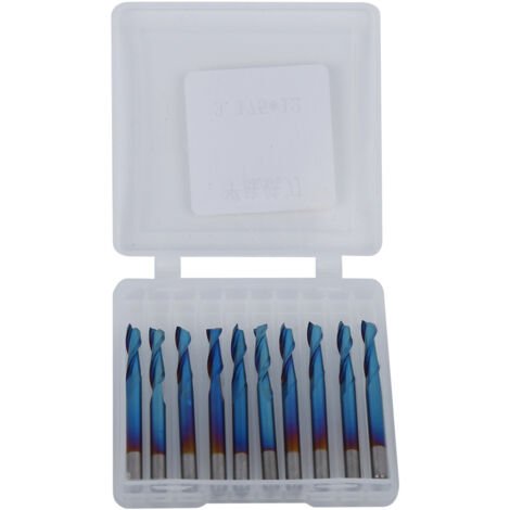 10 Vollhartmetall-Schaftfräser, 2 Schneiden, blaue Nano-Beschichtung, 3,175 mm Schaft für CNC-Bearbeitung
