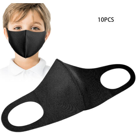 10 waschbare Staub- und UV-Masken für Kinder – Schwarz – 10er-Packung