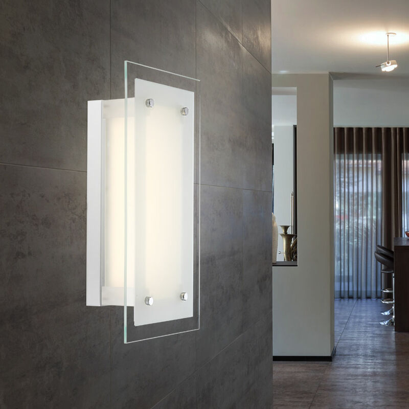 Image of Plafoniera cromata lampada da soggiorno plafoniera LED corridoio luce vetro satinato, metallo, 10,8W 920lm bianco neutro, LxLxH 36x19x9,7 cm