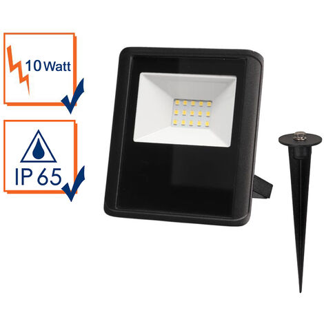 10 Watt LED Strahler SET Montagehalterung & Erdspieß, Neutralweiß, IP65, 11x13cm