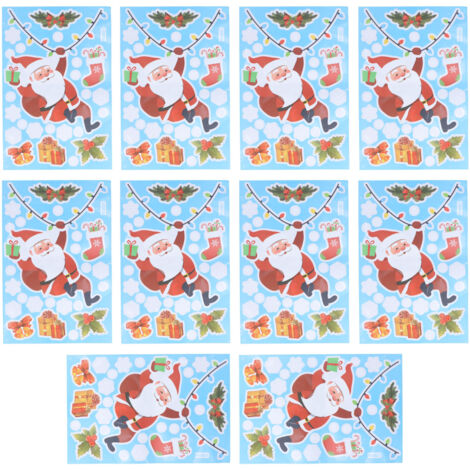 10 Weihnachtsfensteraufkleber, selbstklebende Wanddekorationen für die Feiertage