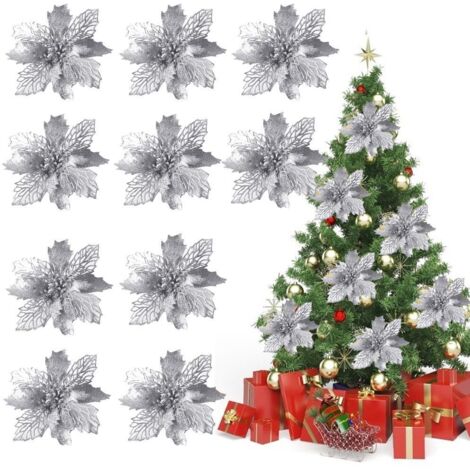 10 wiederverwendbare, glitzernde künstliche Weihnachtssternblüten zur Weihnachtsdekoration
