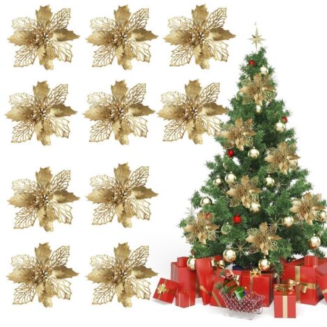 10 wiederverwendbare, glitzernde künstliche Weihnachtssternblüten zur Weihnachtsdekoration